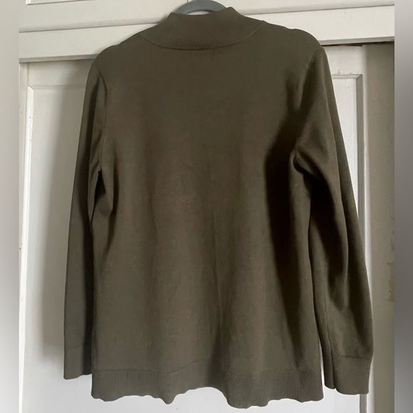 Calvin Klein Olive Green Mock Neck Sweater With Gold Tone Buttons. Pre-Owned. - Picture 2 of 6